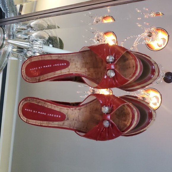 Marc By Marc Jacobs Glossy Red Cork Wedges - Picture 2 of 4